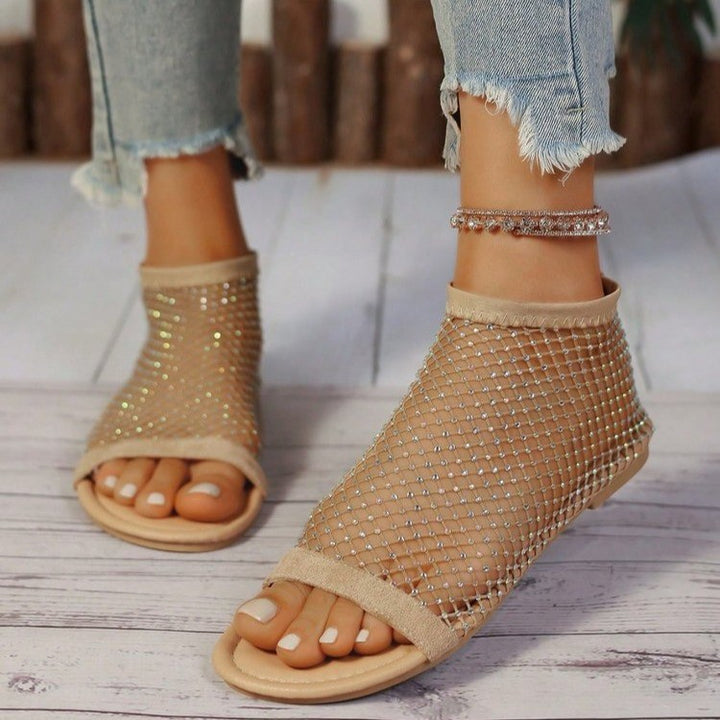 Rhinestone Mesh Ankle Sandals