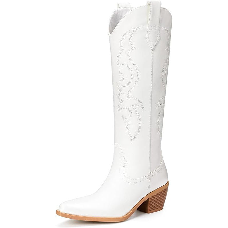 Embroidered Knee High Cowboy Boots for Women