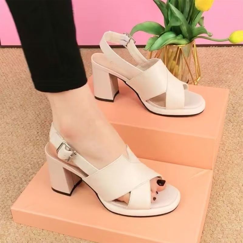 Genuine Leather Platform Block Heel Peep Toe Sandals