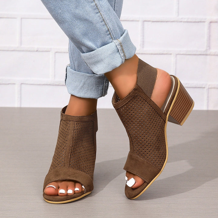 Round Toe Slip-On Block Heel Sandals