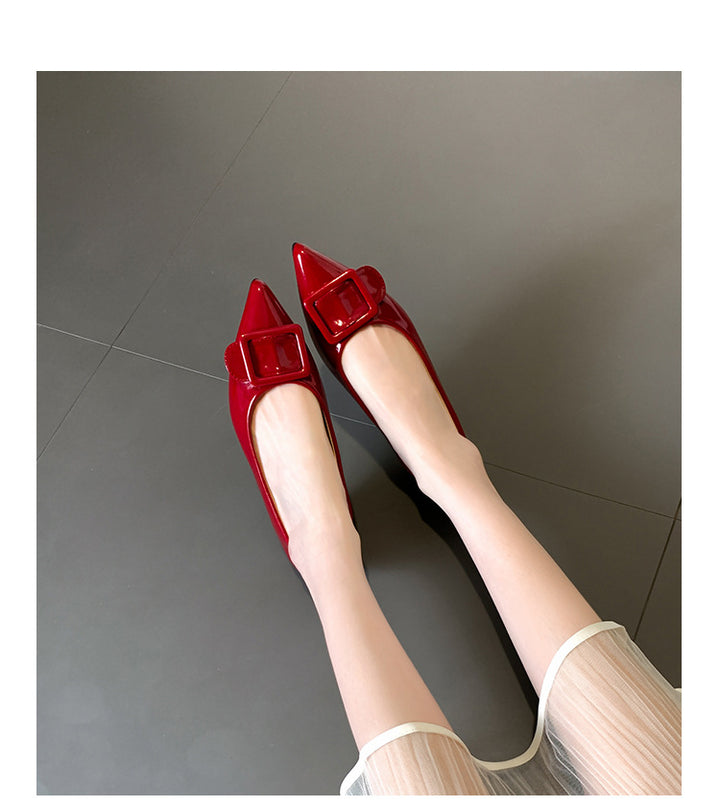 Pointed Toe Leather Kitten Heel Pumps for Women
