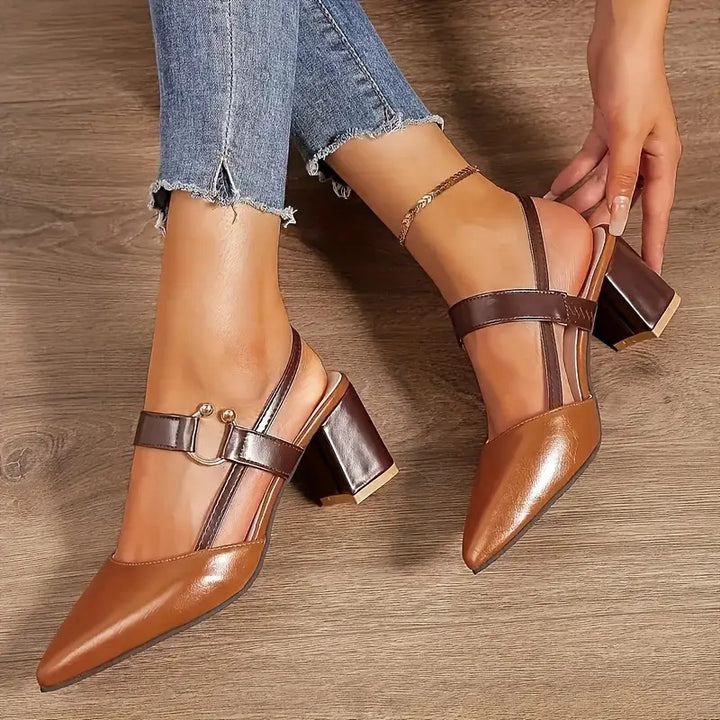 Pointed-Toe Slingback Block Heel Sandals