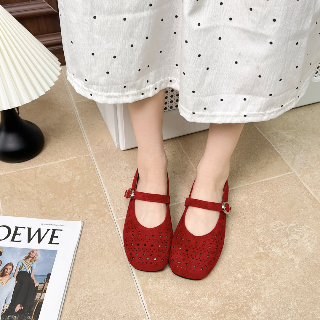 Leather Cutout Mary Jane Platform Flats