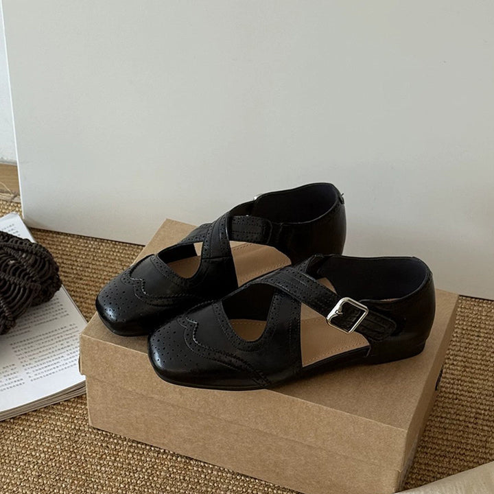 French Square Toe Hidden Wedge Mary Jane Shoes