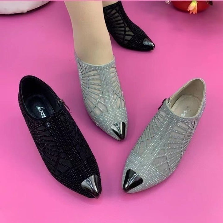Rhinestone Mesh Pointed Toe Heeled Sandals