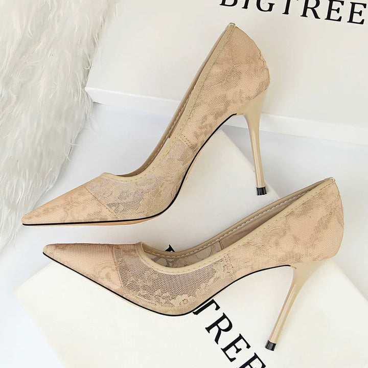Lace Mesh Pointed Heels