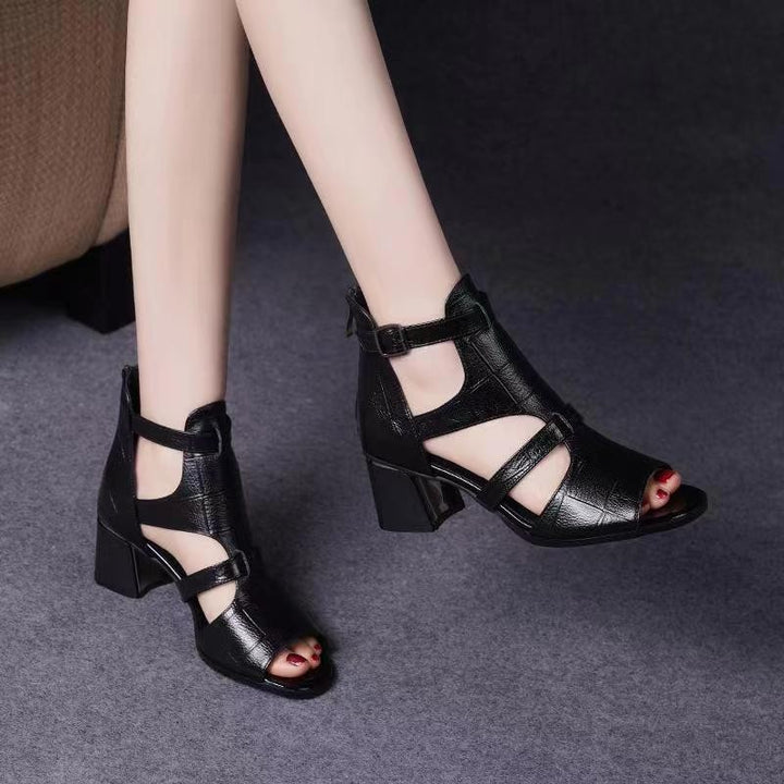 Cut-Out Block Heel Sandals