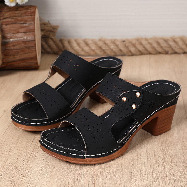 Cut-Out Block Heel Mule Sandals