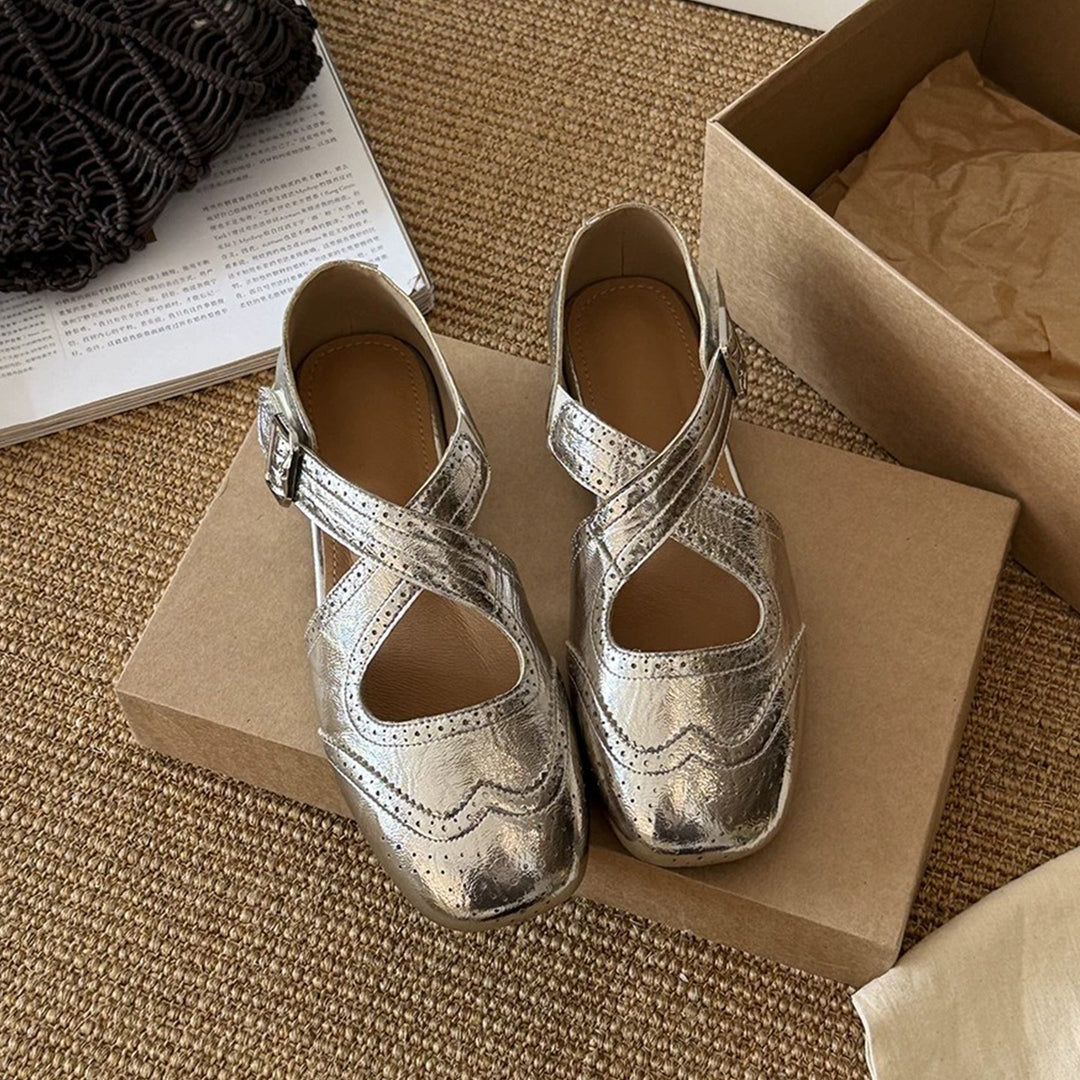 French Square Toe Hidden Wedge Mary Jane Shoes