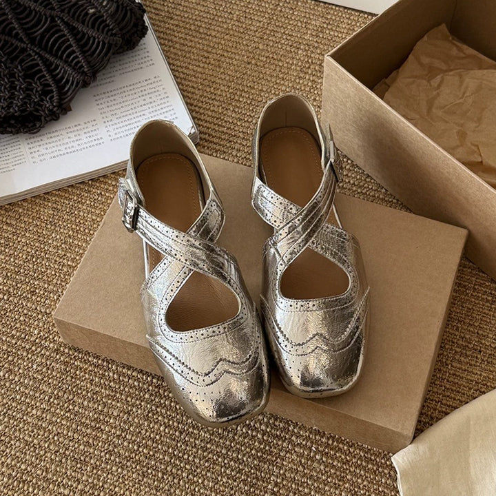 French Square Toe Hidden Wedge Mary Jane Shoes