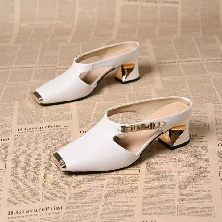 Square Toe Block Heel Mule Sandals