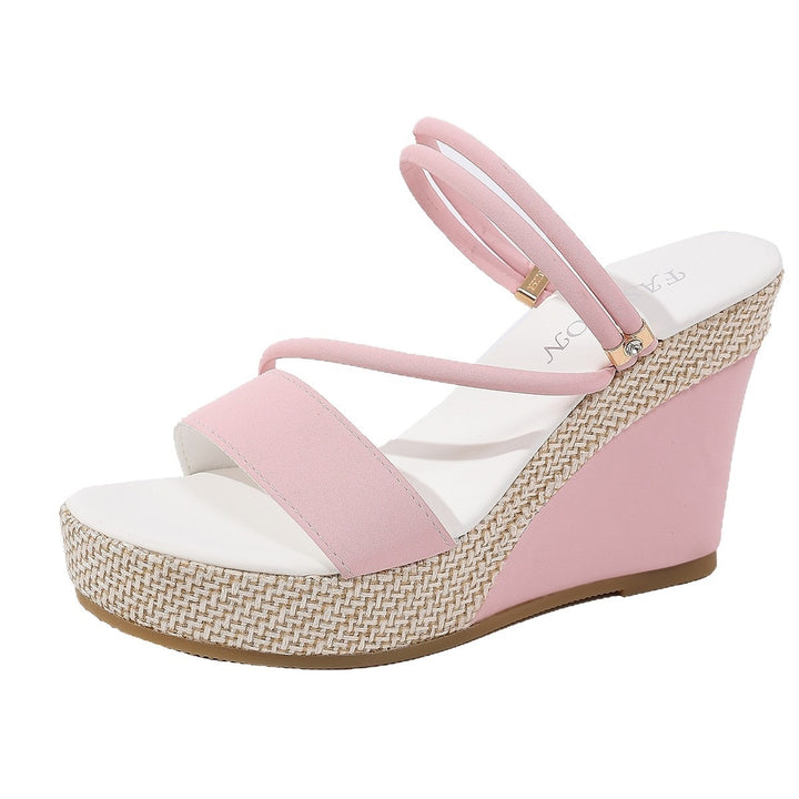 Color-Block Platform Wedge Slide Sandals