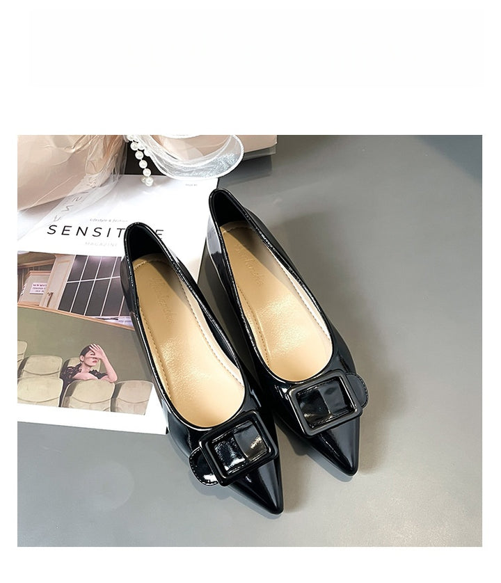Pointed Toe Leather Kitten Heel Pumps for Women