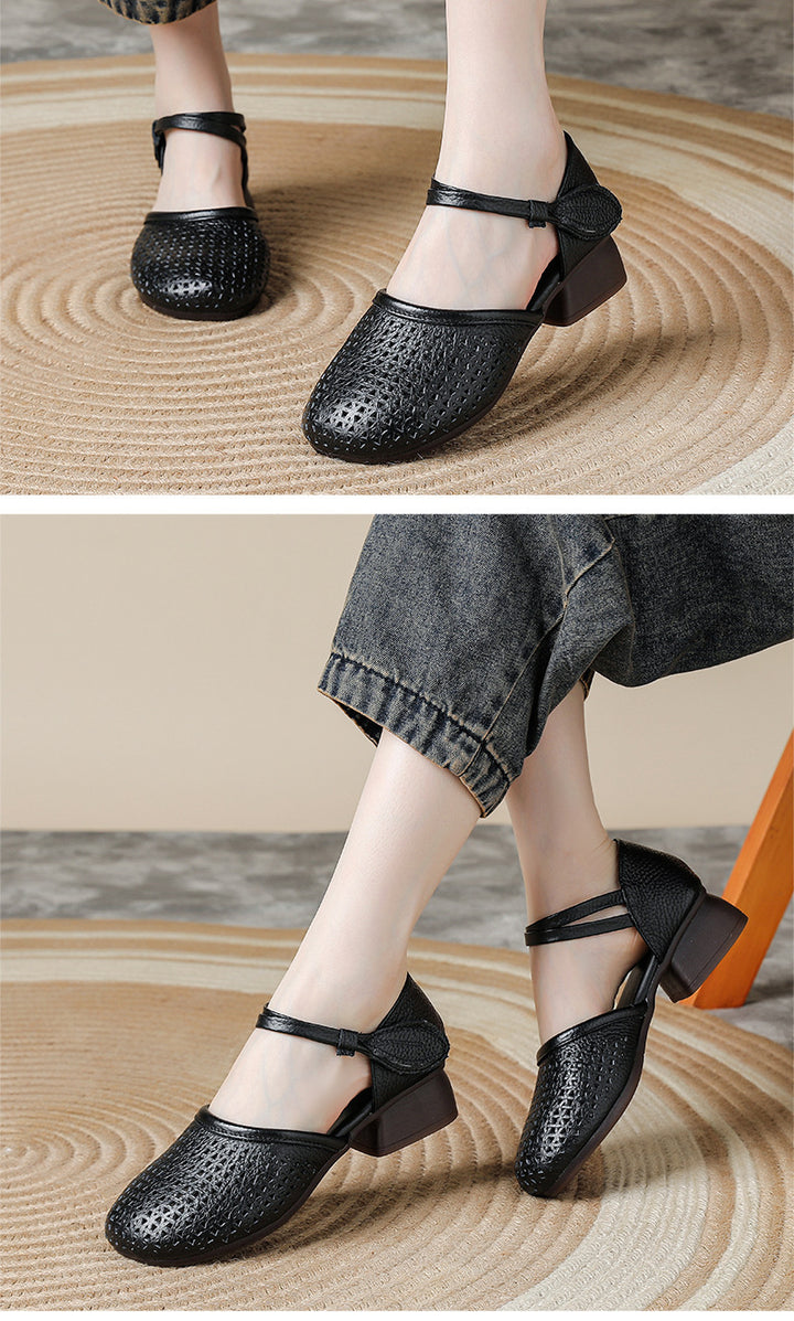 Genuine Leather Cutout Comfort Sandals