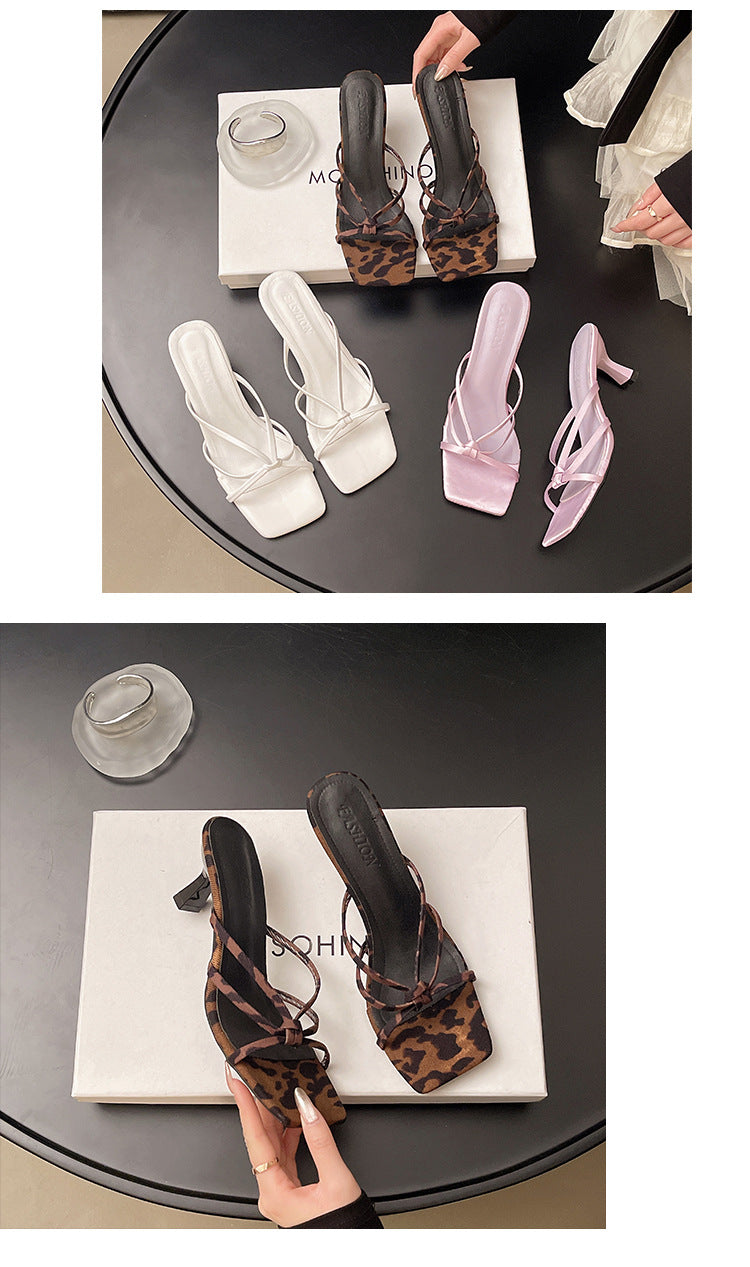 French Lace Bow Square Toe Block Heel Mules