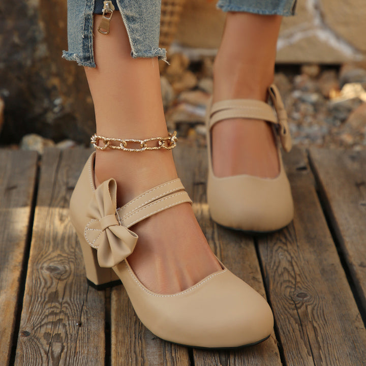 Bow Mary Jane Chunky Heel Shoes