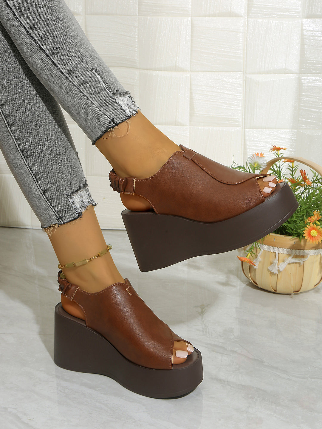 Platform Wedge Roman Peep Toe Sandals