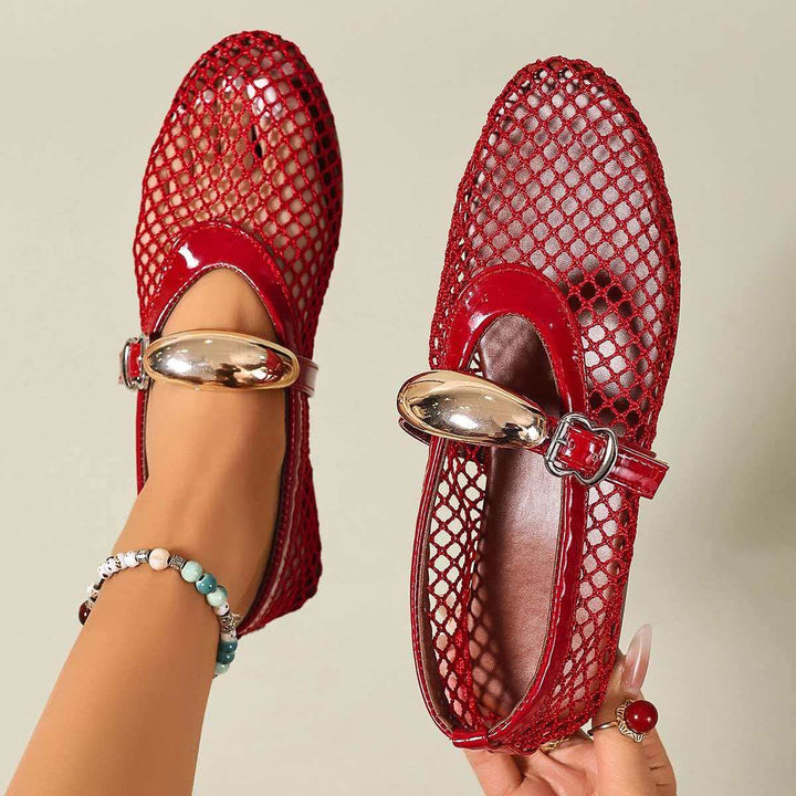 Mesh Cutout Mary Jane Flats