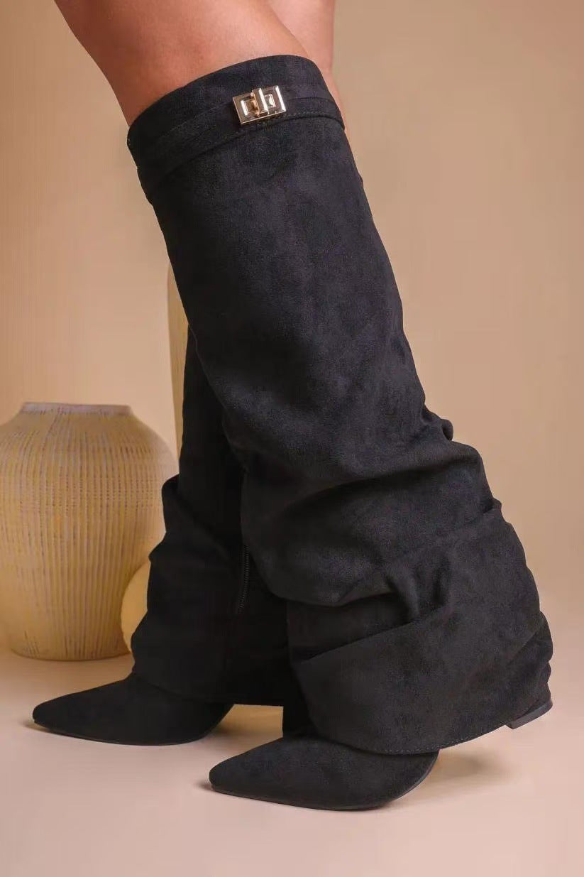 Pointed Toe Slouchy Knee High Boots