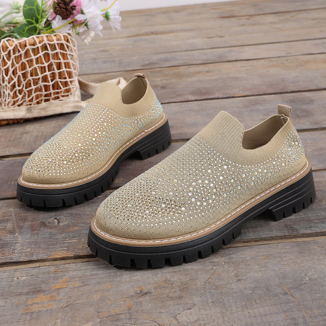 Rhinestone Knit Platform Slip-On Sneakers