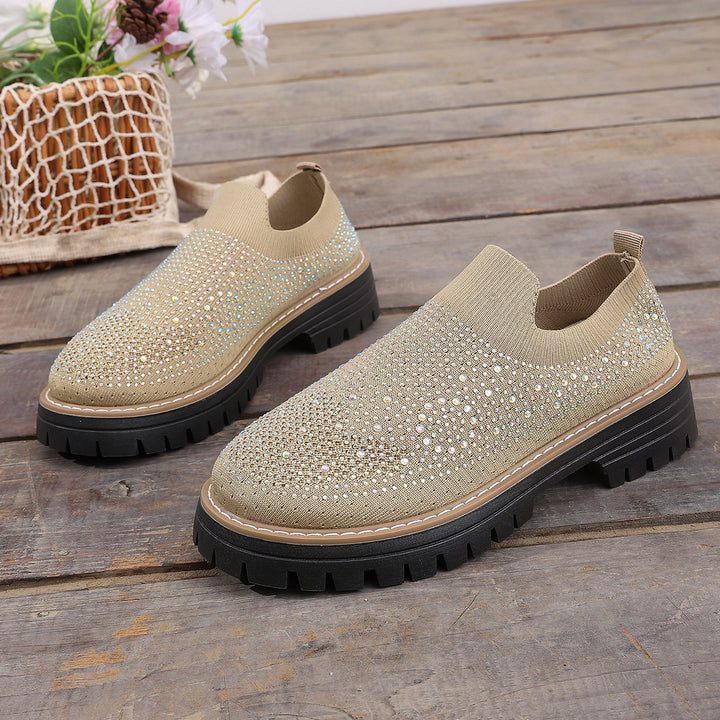 Rhinestone Knit Platform Slip-On Sneakers