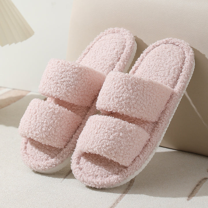 Double Strap Plush Faux Fur Indoor Slippers