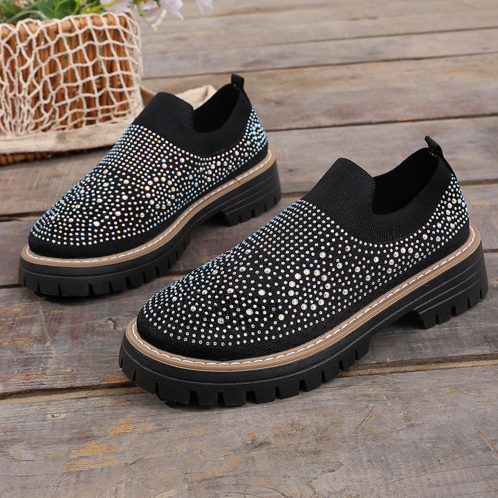 Rhinestone Knit Platform Slip-On Sneakers