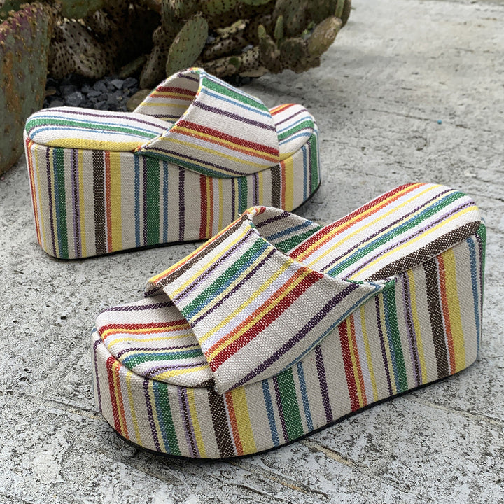 Colorful Wedge Slide Sandals