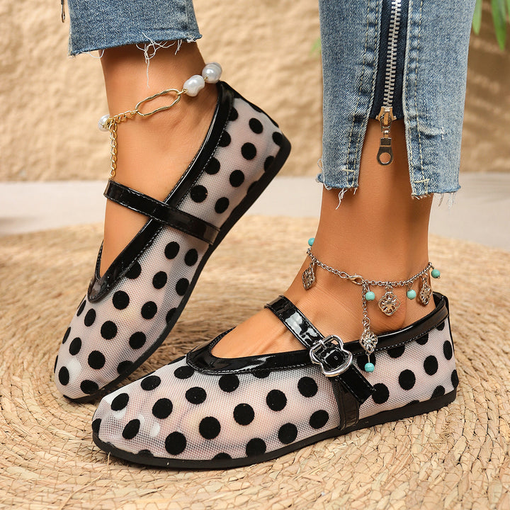 Polka Dot Mesh Mary Jane Flats