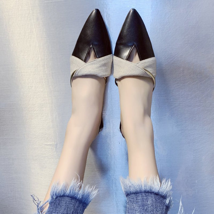Pointed Toe Block Heel Mule Sandals