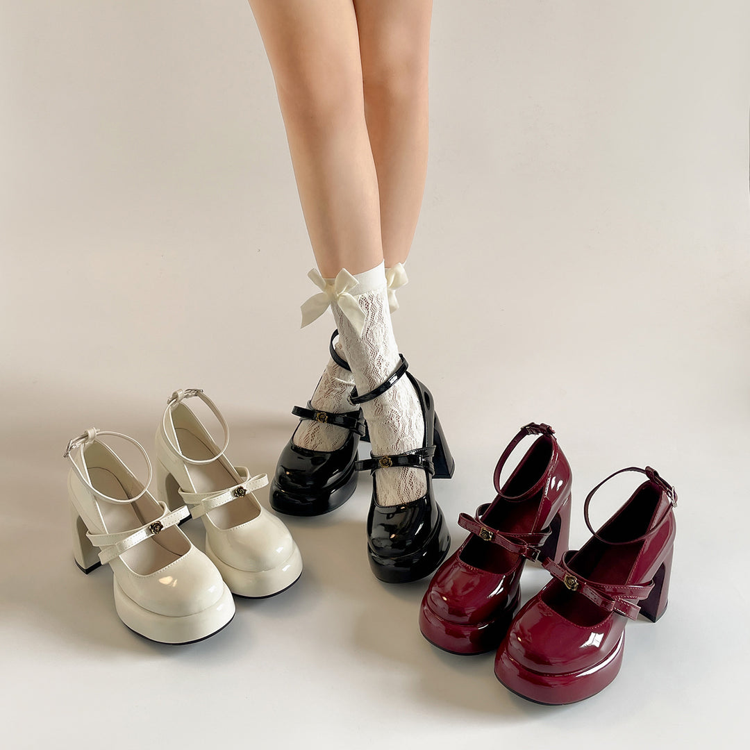 Patent Bow Strap Platform Mary Jane Heels