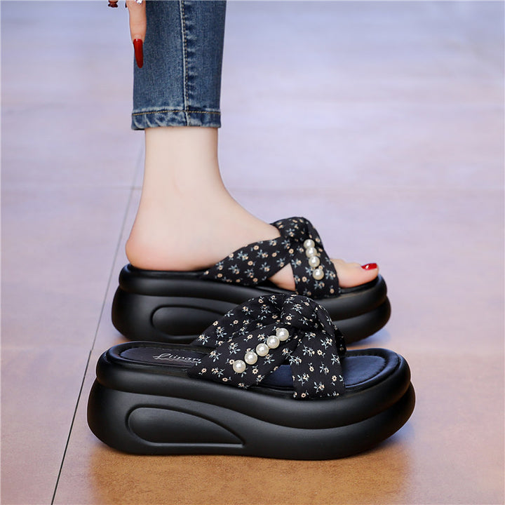 Floral Platform Slide Sandals