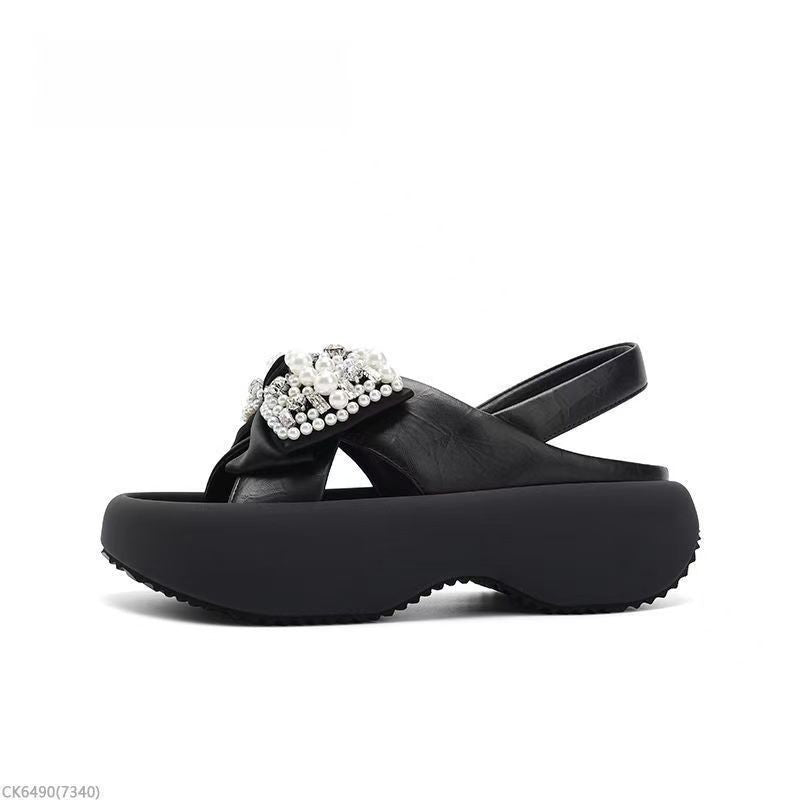 Rhinestone Bow Convertible Platform Sandals