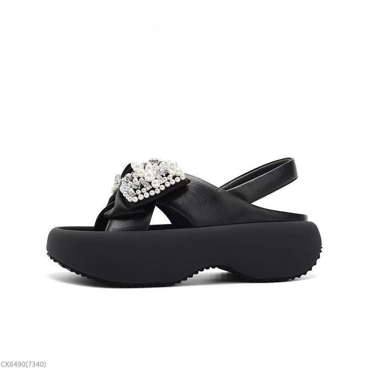 Rhinestone Bow Convertible Platform Sandals