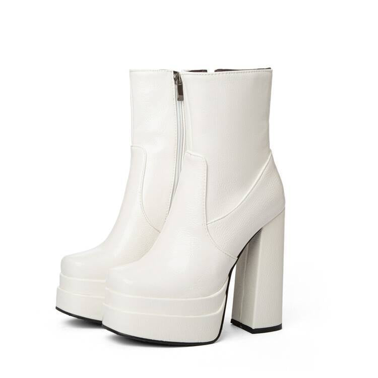 Square Toe Platform Block Heel Ankle Boots