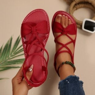 Bow Strappy Lace-Up Sandals