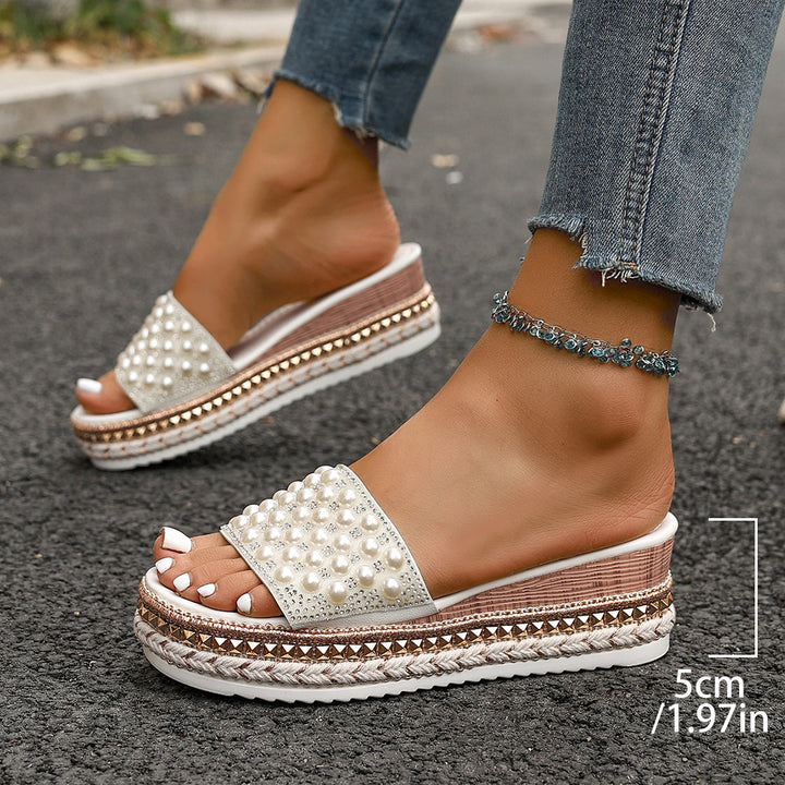 Pearl Studded Platform Slide Sandals