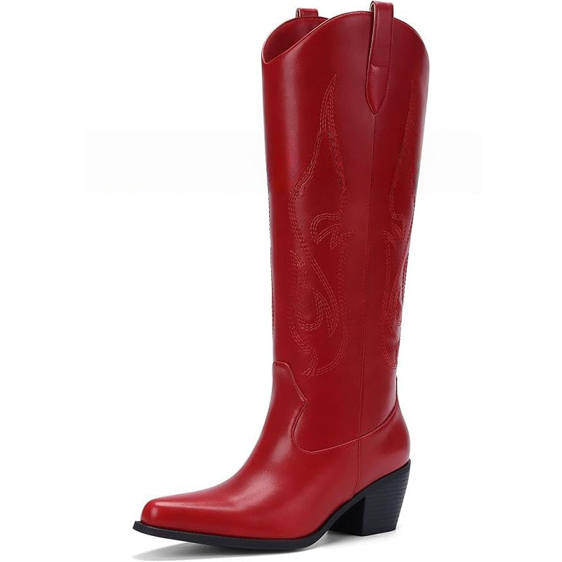 Embroidered Knee High Cowboy Boots for Women