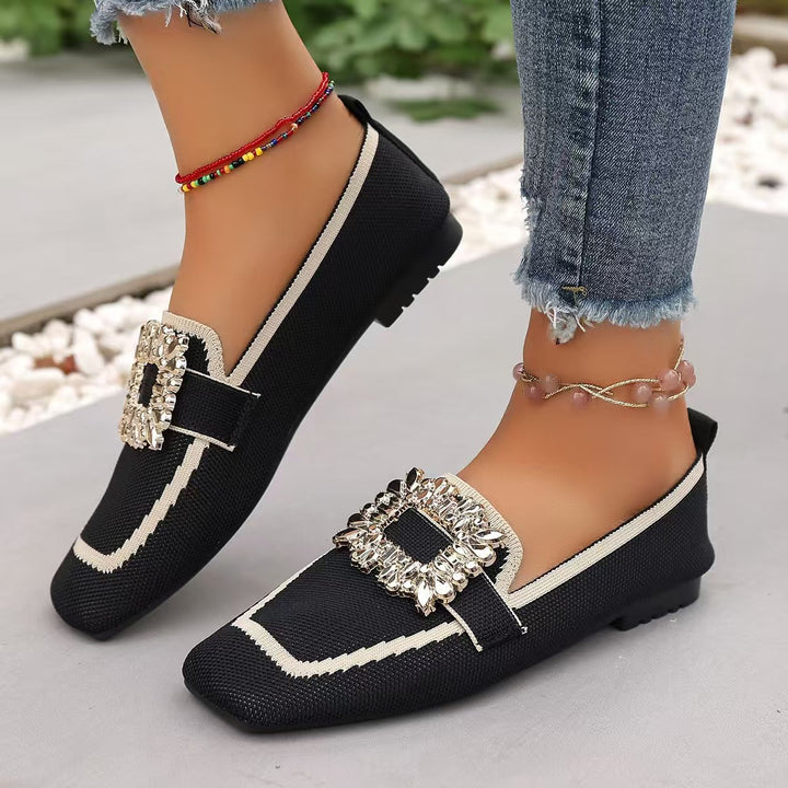 Rhinestone Knit Slip-On Ballet Flats