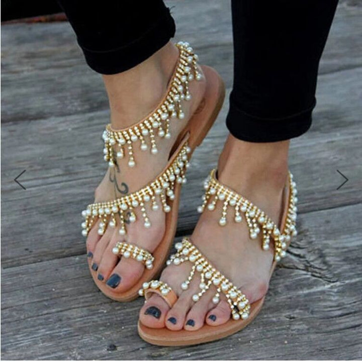 Pearl Rhinestone Flat Sandals