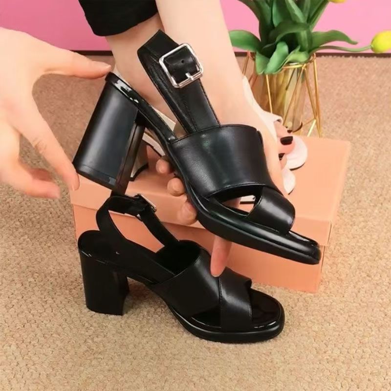 Genuine Leather Platform Block Heel Peep Toe Sandals