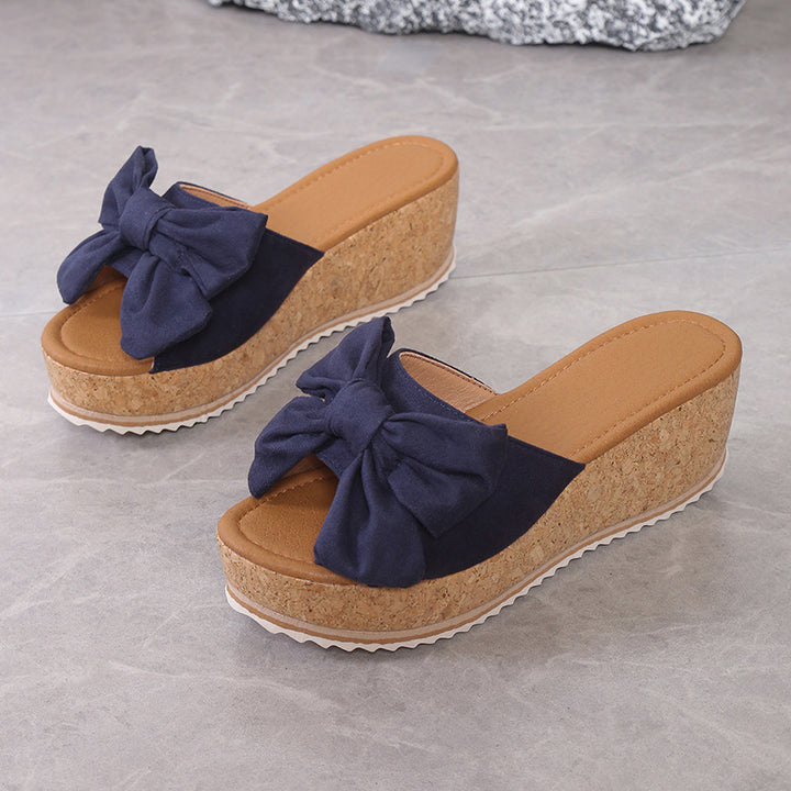Leopard Bow Platform Slide Sandals