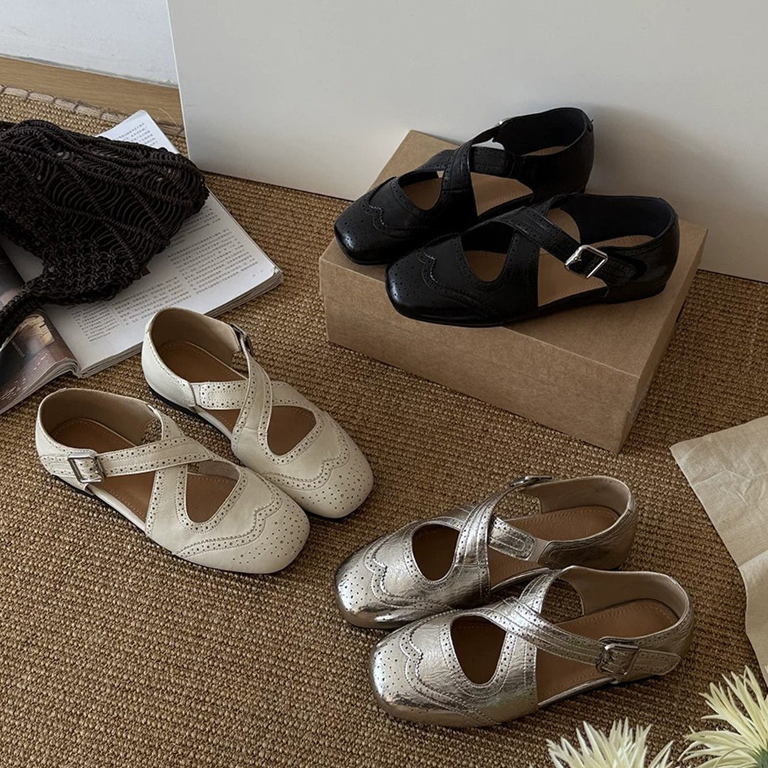 French Square Toe Hidden Wedge Mary Jane Shoes