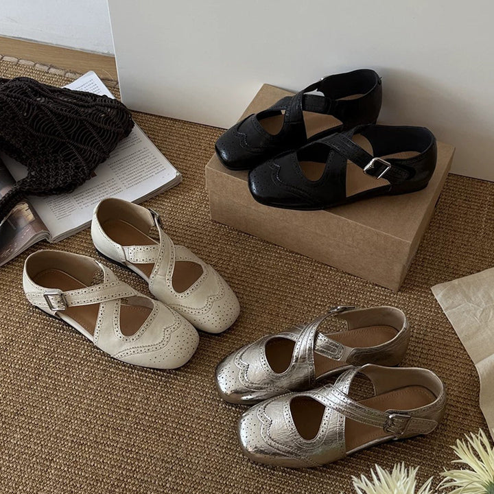 French Square Toe Hidden Wedge Mary Jane Shoes