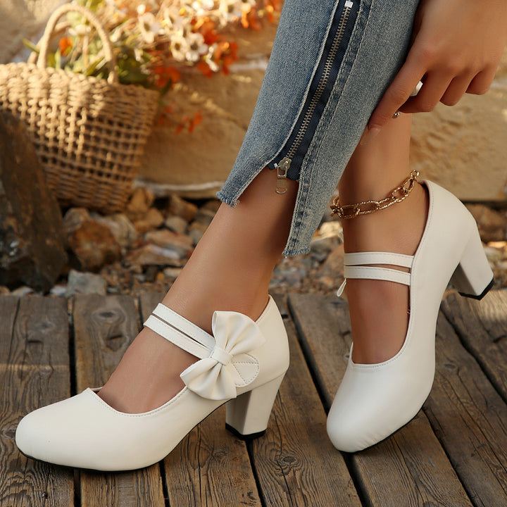 Bow Mary Jane Chunky Heel Shoes