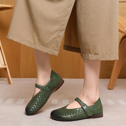 Genuine Leather Mary Jane Flat Sandals