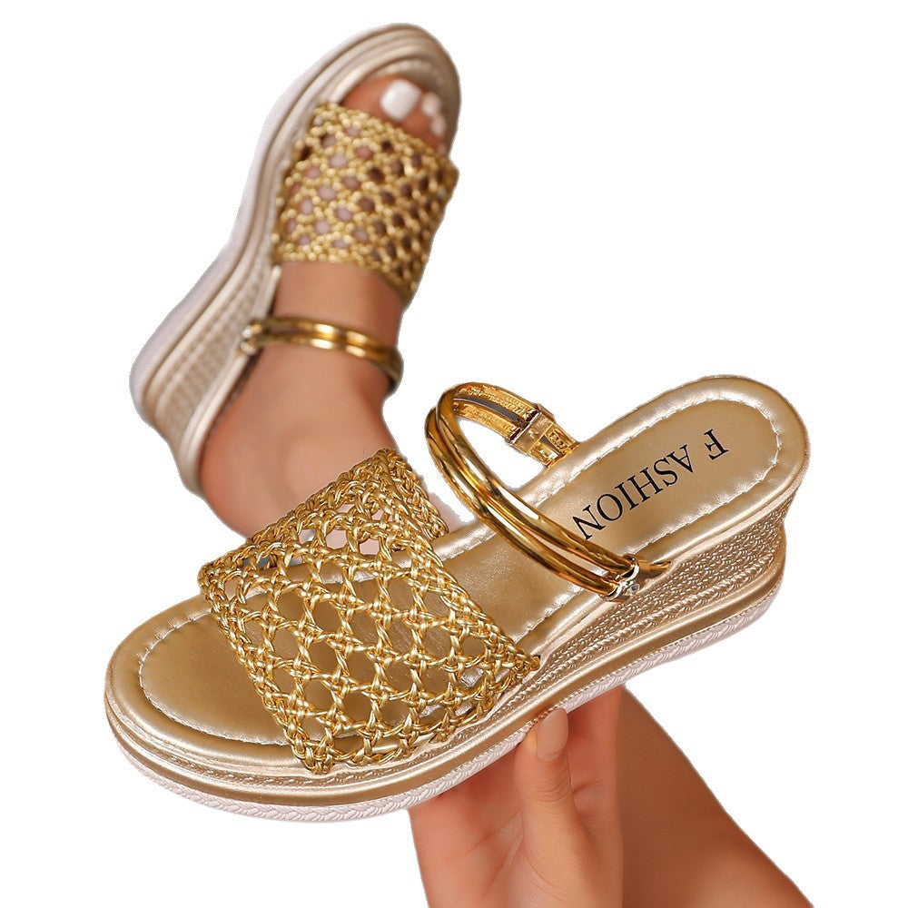 Plus Size Woven Wedge Strap Sandals