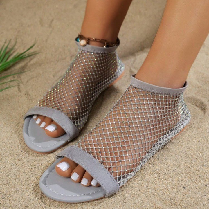 Rhinestone Mesh Ankle Sandals