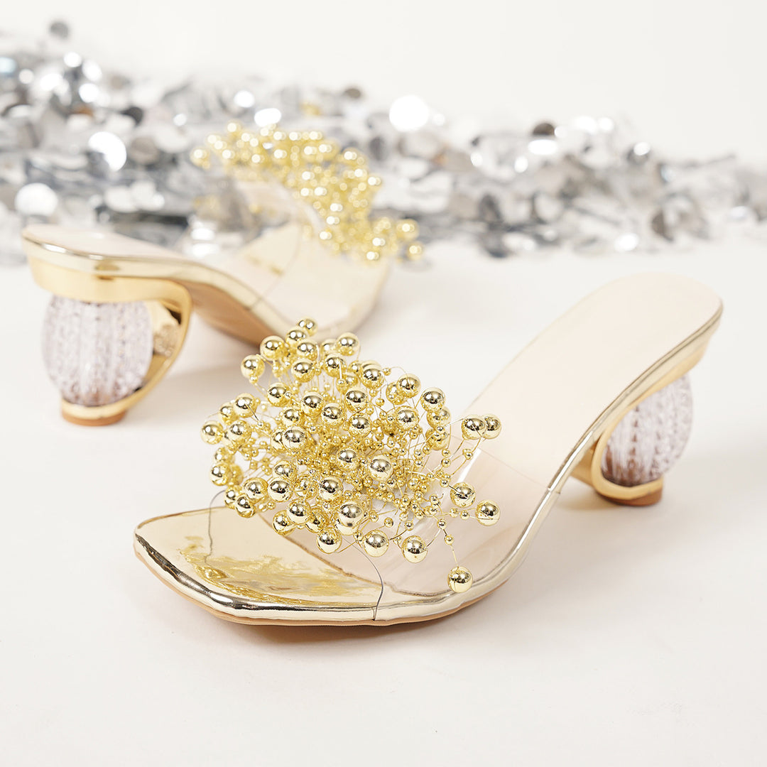 Pearl Bow Clear Heel Sandals