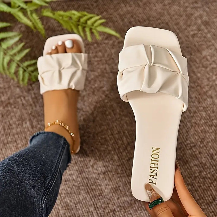 Ruched Low Heel Slide Sandals